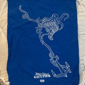 RARE Jean Paul Gaultier "Le Male" Bag Drawstring Backpack NAVY Blue Nautical Bag